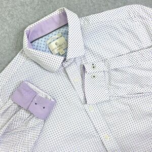 Con.Struct Men's Slim Fit Dress Shirt 17.5 32-33 Purple Blue Geometric Stretch